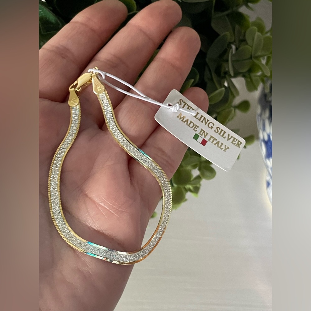 Brand New Mia Fiore WOMEN'S VERMEIL 2 TONE HERRINGBONE Sterling Silver BRACELET